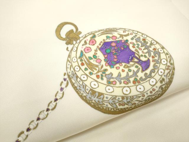 平和屋着物●塩瀬　九寸名古屋帯　作家物　懐中時計　金彩　正絹　逸品　CABD0477hy 平和屋着物○塩瀬 九寸名古屋帯 作家物 懐中時計 金彩 正絹 逸品