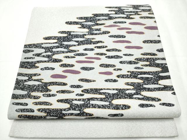 平和屋着物●太鼓柄袋帯　エ霞文　銀通し地　正絹　逸品　CABD0507hy