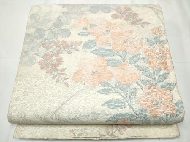 平和屋着物▽六通柄袋帯　スリーシーズン　春夏秋　櫛織　桔梗文　正絹　逸品　CABD0510hy