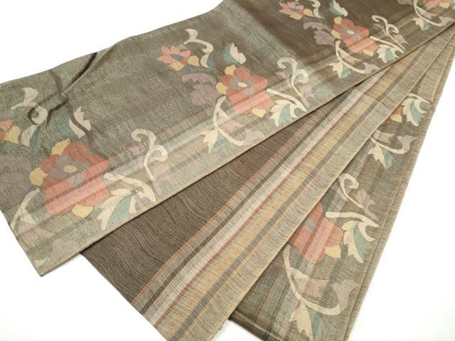 平和屋着物▽六通柄袋帯　スリーシーズン　春夏秋　櫛織　花唐草文　正絹　逸品　CABD0513hy_5