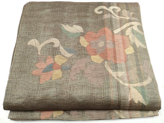 平和屋着物▽六通柄袋帯　スリーシーズン　春夏秋　櫛織　花唐草文　正絹　逸品　CABD0513hy
