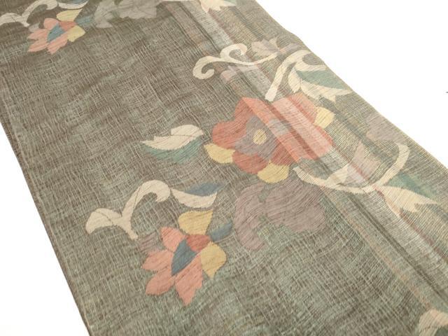 平和屋着物▽六通柄袋帯　スリーシーズン　春夏秋　櫛織　花唐草文　正絹　逸品　CABD0513hy_1