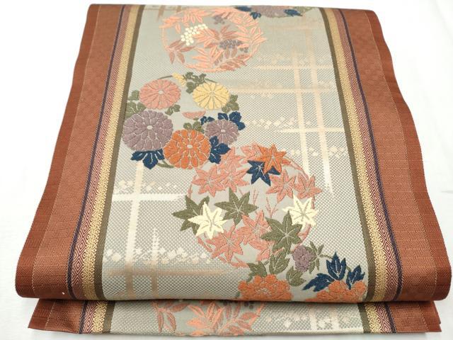 平和屋着物●両面　六通柄袋帯　唐織　草花丸文　金糸　正絹　逸品　CABD0521hy