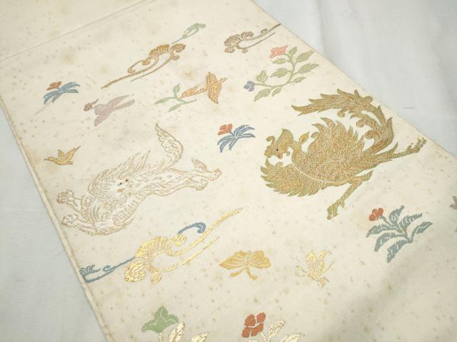 平和屋着物○龍村平蔵製 六通柄 本袋帯 木画獅鳳錦 正絹 逸品