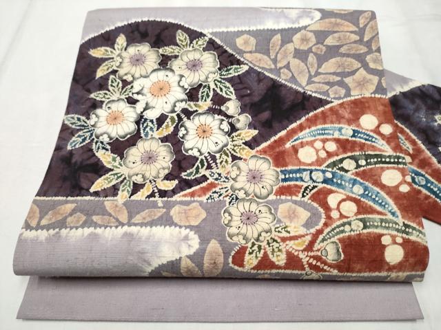 平和屋着物●九寸名古屋帯　作家物　紬地　絞り　辻が花　正絹　逸品　CABD0566hy 平和屋着物○九寸名古屋帯 作家物 紬地 絞り 辻が花 正絹 逸品