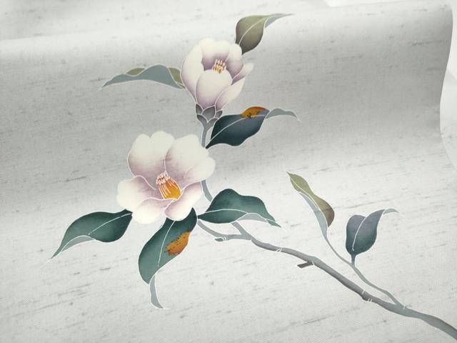 平和屋着物●九寸名古屋帯　友禅　白山紬　枝椿　正絹　逸品　CABD0571hy 平和屋着物○九寸名古屋帯 作家物 髭紬 枝椿 金彩 正絹 逸品