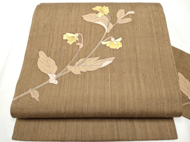 平和屋着物●九寸名古屋帯　作家物　紬地　枝花文　正絹　逸品　CABD0607hy