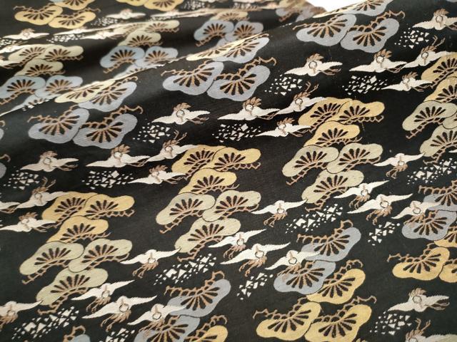 平和屋着物●全通柄　九寸名古屋帯　飛鶴松文　黒地　正絹　逸品　CABD0615hy_2