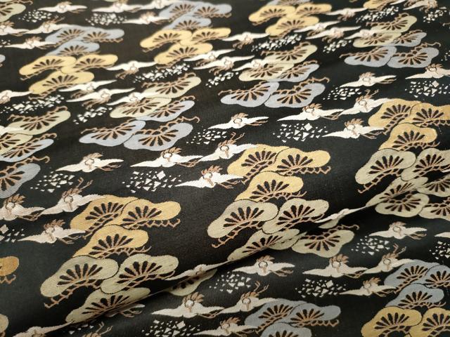 平和屋着物●全通柄　九寸名古屋帯　飛鶴松文　黒地　正絹　逸品　CABD0615hy_3