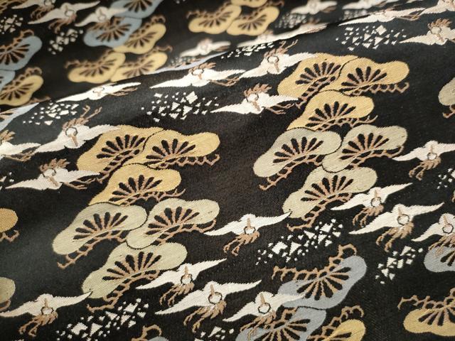 平和屋着物●全通柄　九寸名古屋帯　飛鶴松文　黒地　正絹　逸品　CABD0615hy_4