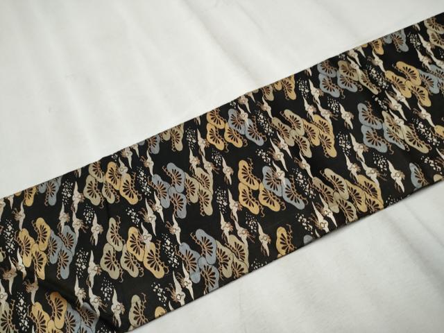 平和屋着物●全通柄　九寸名古屋帯　飛鶴松文　黒地　正絹　逸品　CABD0615hy_5