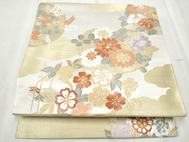 平和屋着物＊夏物　太鼓柄袋帯　遠山文　銀糸　正絹　逸品　CAAW6948fb 平和屋着物＊夏物 太鼓柄袋帯 遠山文 銀糸 正絹 逸品 CAAW6948fb