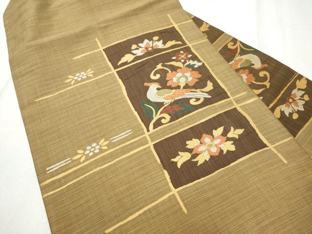 平和屋着物●九寸名古屋帯　休み鳥枝花文　正絹　逸品　CABD0675hy_1