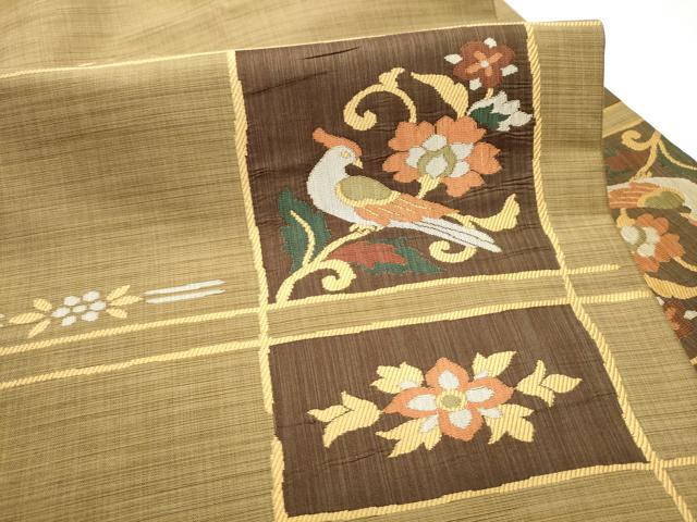 平和屋着物●九寸名古屋帯　休み鳥枝花文　正絹　逸品　CABD0675hy_2