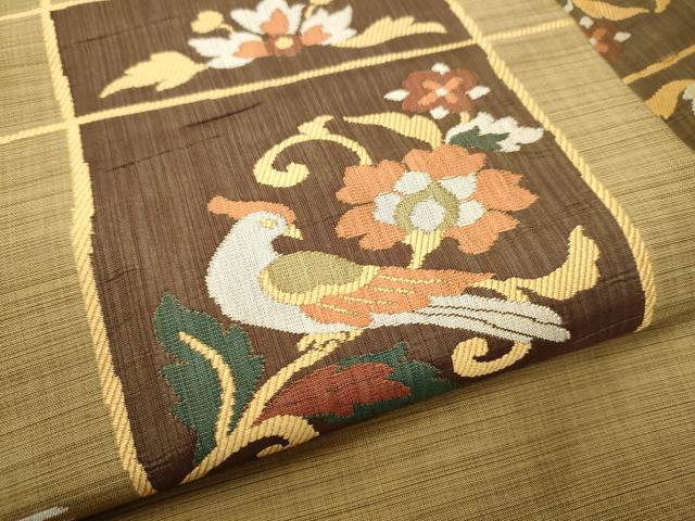 平和屋着物●九寸名古屋帯　休み鳥枝花文　正絹　逸品　CABD0675hy_3