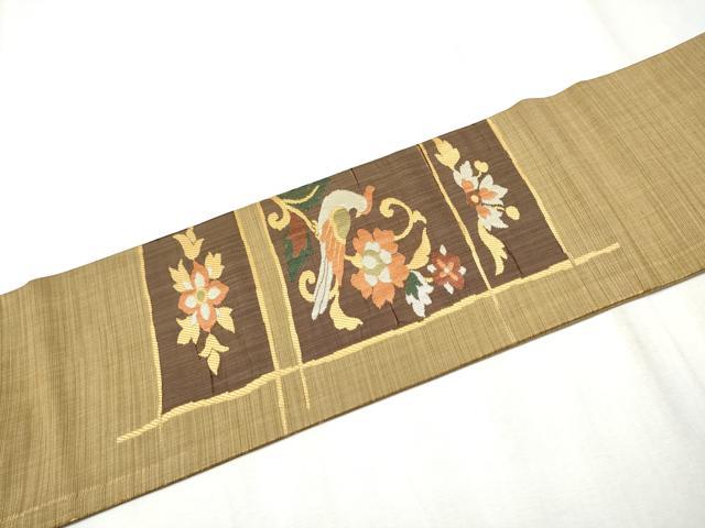 平和屋着物●九寸名古屋帯　休み鳥枝花文　正絹　逸品　CABD0675hy_6