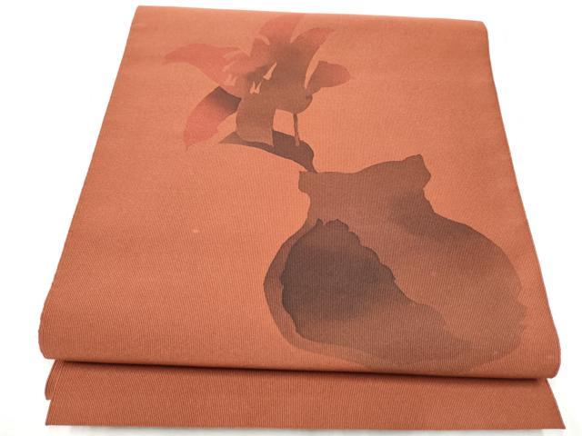 平和屋着物●爪掻き本綴れ　八寸名古屋帯　作家物　ろうけつ染　陶器花文　正絹　逸品　CABD0690hy
