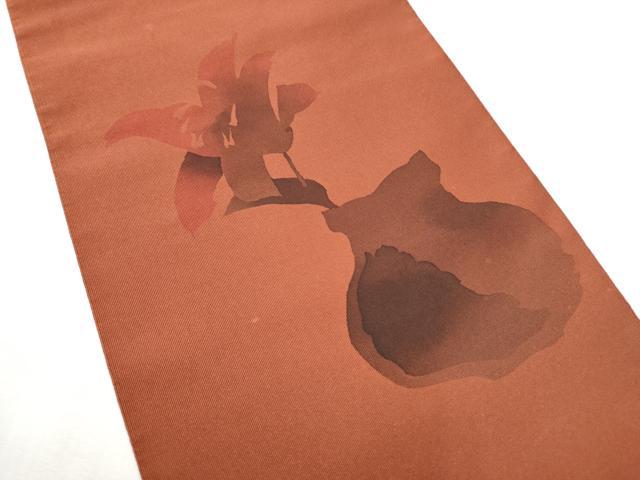 平和屋着物●爪掻き本綴れ　八寸名古屋帯　作家物　ろうけつ染　陶器花文　正絹　逸品　CABD0690hy_1