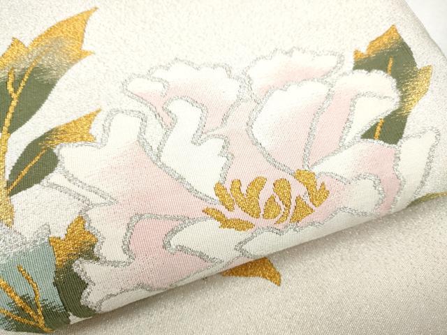平和屋着物●爪掻き本綴れ　八寸名古屋帯　枝牡丹　金銀糸　正絹　逸品　CABD0706hy_3