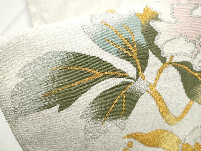 平和屋着物●爪掻き本綴れ　八寸名古屋帯　枝牡丹　金銀糸　正絹　逸品　CABD0706hy_4