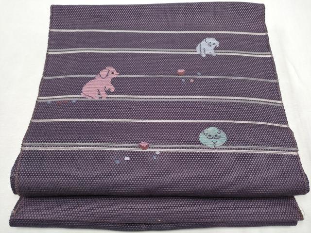 平和屋着物●八寸名古屋帯　犬　正絹　逸品　CABD0727hy 平和屋着物○八寸名古屋帯 犬 正絹 逸品 CABD0727hy