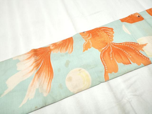 平和屋着物●アンティーク　大正ロマン　九寸名古屋帯　金魚　正絹　逸品　CABD0750hy_5