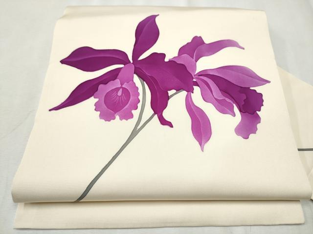 平和屋着物●塩瀬　九寸名古屋帯　ろうけつ染　枝花文　正絹　逸品　CABD0766hy