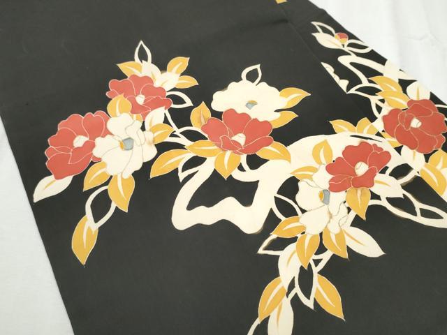 平和屋着物○塩瀬 九寸名古屋帯 手描き 枝花文 金彩 正絹 逸品