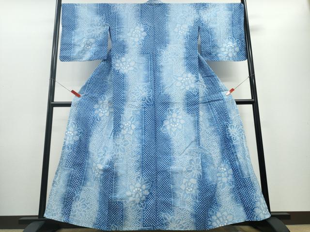 平和屋着物∴夏物　浴衣　有松鳴海絞り　短冊舞花文　綿　逸品　CABD2421ng