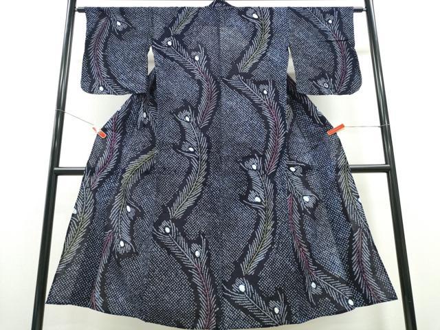 平和屋着物∴夏物　浴衣　有松鳴海絞り　孔雀羽文　綿　逸品　CABD2431ng