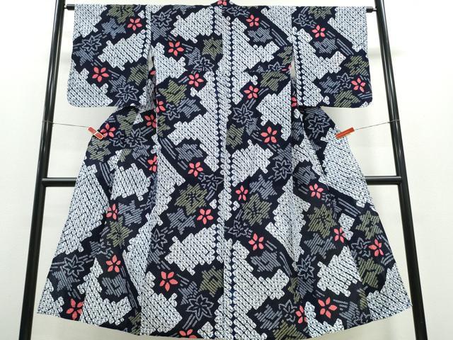 平和屋着物∴夏物　浴衣　有松鳴海絞り　舞葉花文　綿　逸品　CABB6582ng 平和屋着物□極上 夏物 浴衣 有松鳴海絞り 花菱文 綿 逸品 CYAA3671s5