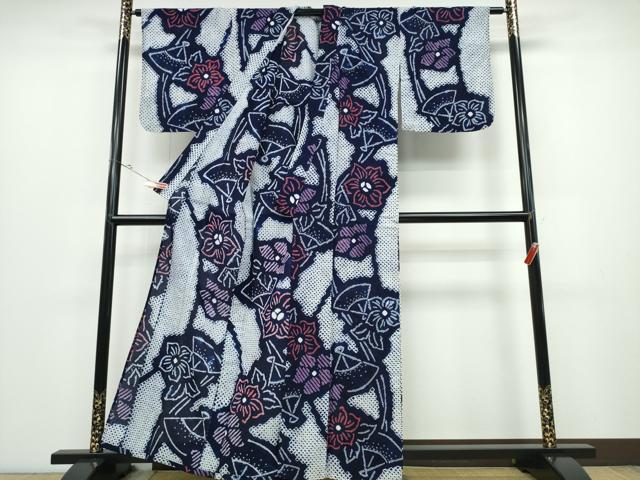 平和屋着物∴夏物 浴衣 有松鳴海絞り 流水扇面花文 綿 逸品 CABD2469ng