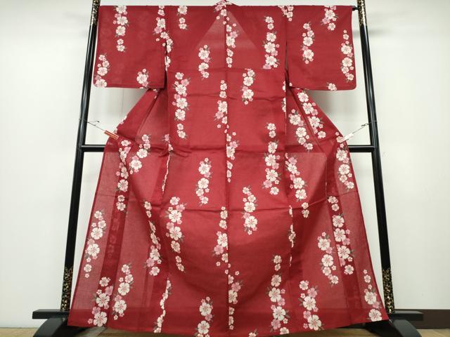 平和屋着物∴夏物　浴衣　綿紅梅　舞花文　綿　逸品　CABD2484ng 平和屋着物∴夏物 浴衣 綿紅梅 舞花文 綿 逸品 CABD2484ng 【公式通販】