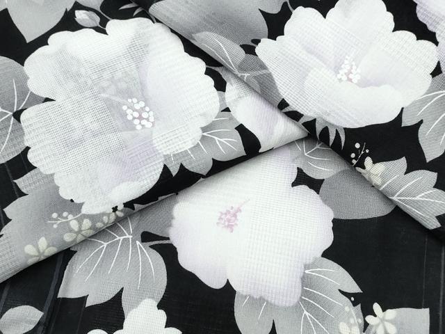 平和屋着物∴夏物　浴衣　舞花間道　黒地　綿　逸品　CABD2536ng