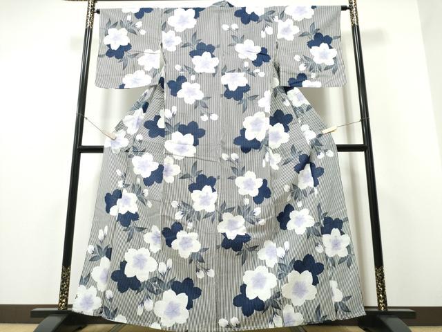 平和屋着物∴夏物　浴衣　舞桜　縞　CABD2542ng_1