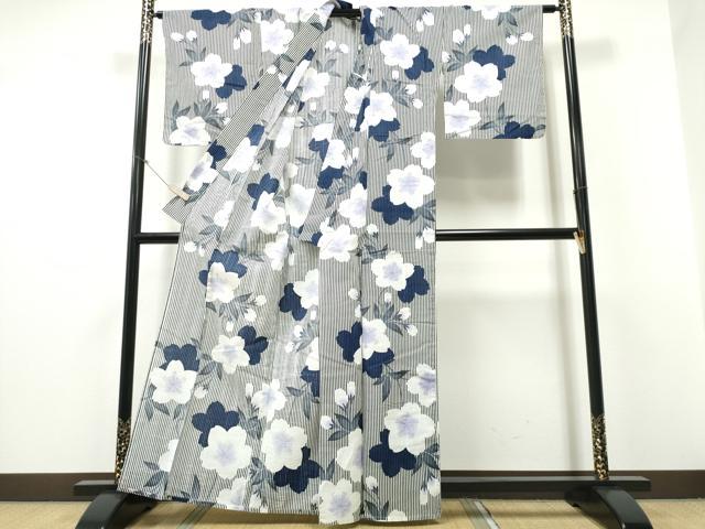 平和屋着物∴夏物　浴衣　舞桜　縞　CABD2542ng_2