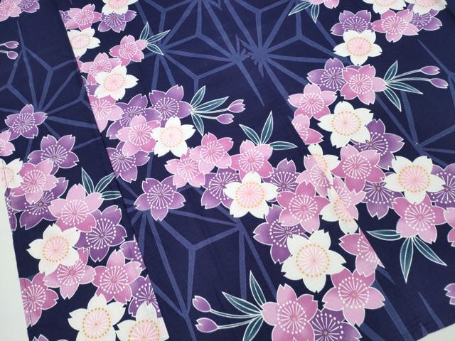 平和屋着物∴夏物　浴衣　綿紅梅　舞桜　麻の葉文様　綿　逸品　CABD2587ng_3
