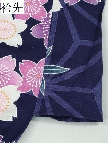 平和屋着物∴夏物　浴衣　綿紅梅　舞桜　麻の葉文様　綿　逸品　CABD2587ng_7