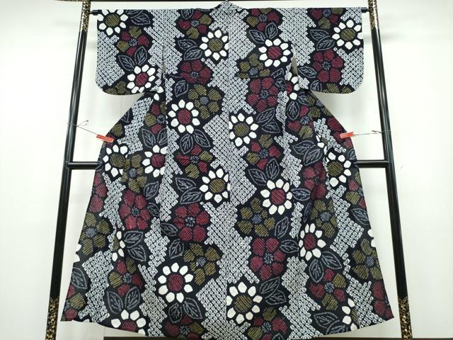 平和屋着物∴夏物　浴衣　有松鳴海絞り　舞花文　綿　逸品　CABD2611ng