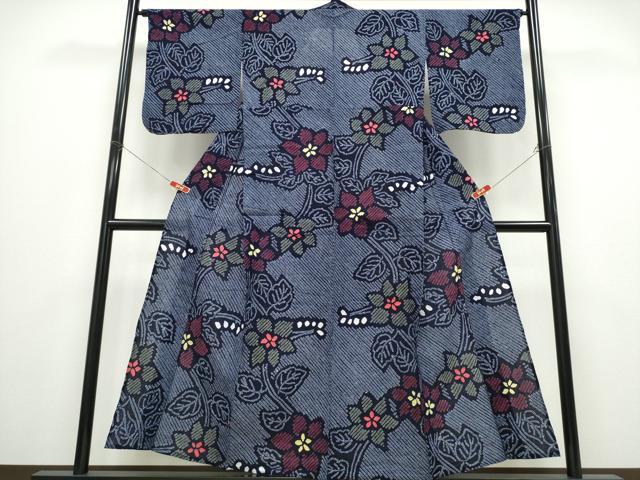 平和屋着物∴夏物　浴衣　有松鳴海絞り　蔦の葉花文　綿　逸品　CABD2627ng