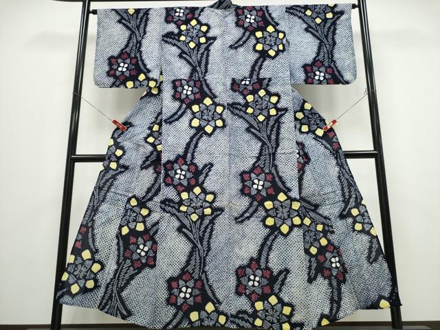 平和屋着物∴夏物　浴衣　有松鳴海絞り　草花文　綿　逸品　CABD2641ng