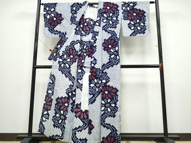 平和屋着物∴夏物　浴衣　有松鳴海絞り　流水花文　綿　逸品　CABD2643ng_1