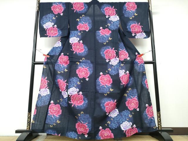 平和屋着物∴夏物　浴衣　舞蝶牡丹　金彩　綿　逸品　CABD2661ng 平和屋着物∴夏物 浴衣 舞蝶牡丹 金彩 綿 逸品 CABD2661ng 【公式通販】