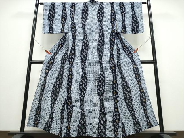 平和屋着物∴夏物　浴衣　有松鳴海絞り　よろけ縞吉祥文　綿　逸品　CABD2748ng