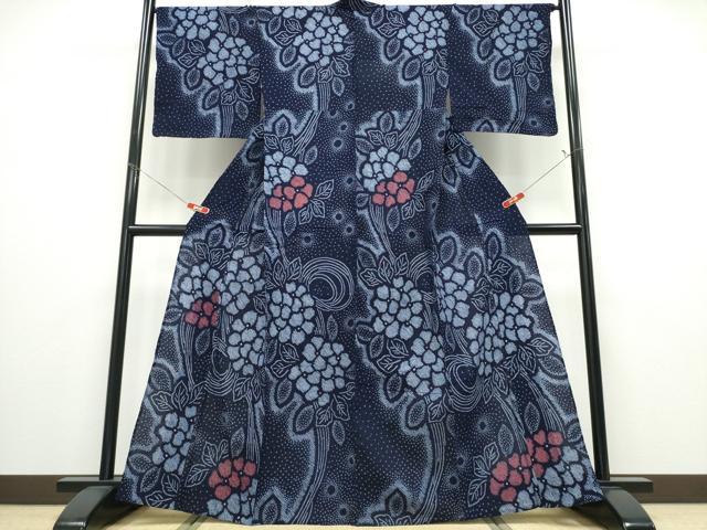 平和屋着物∴夏物　浴衣　有松鳴海絞り　紫陽花　綿　逸品　CABD2760ng