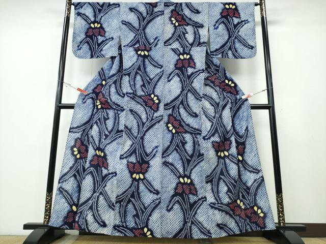 平和屋着物∴夏物　浴衣　有松鳴海絞り　杜若　綿　逸品　CABD2796ng