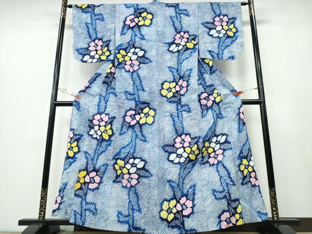 平和屋着物∴夏物　浴衣　有松鳴海絞り　草花文　綿　逸品　未使用　CABD2797ng