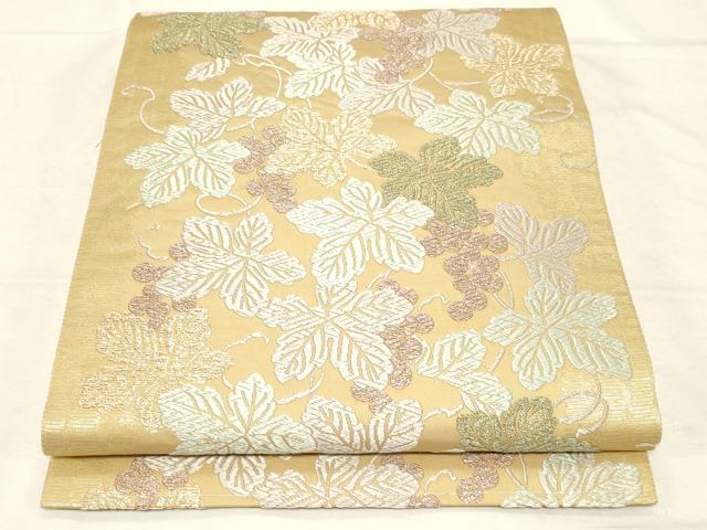 平和屋着物●六通柄袋帯　唐織　葡萄蔦の葉文　金糸　正絹　逸品　CABD4065dy
