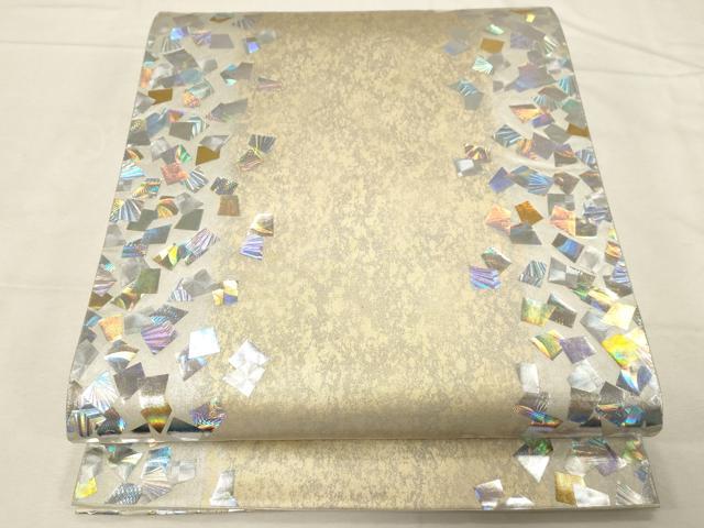 平和屋着物●金彩友禅作家　金彩の魔術師　堀省平　金煌織　六通柄袋帯　色紙重ね文　銀彩　正絹　逸品　CABD4081dy 31,200円