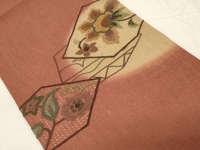 平和屋着物●中国三大刺繍　スワトウ刺繍　相良刺繍　総刺繍　つけ帯　更紗花唐草文　正絹　逸品　未使用　CABD4089dy_1